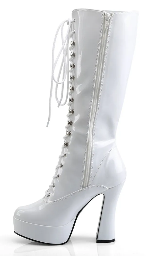 ELECTRA-2020 White Patent Knee High Boots