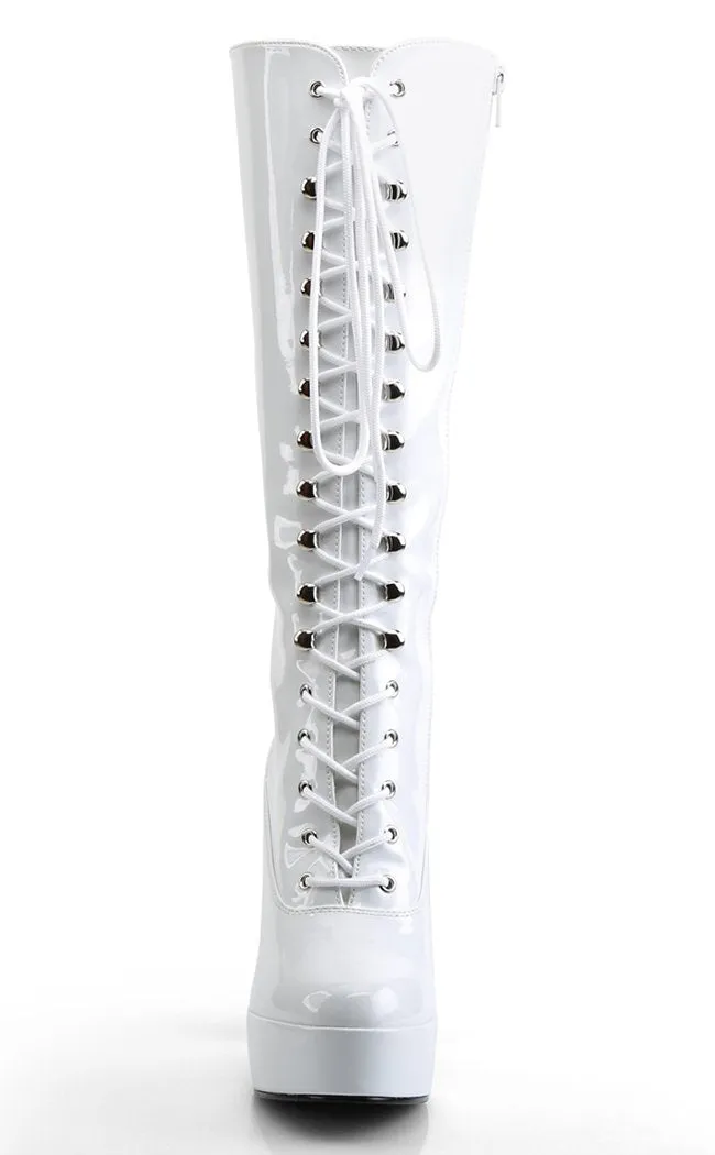 ELECTRA-2020 White Patent Knee High Boots