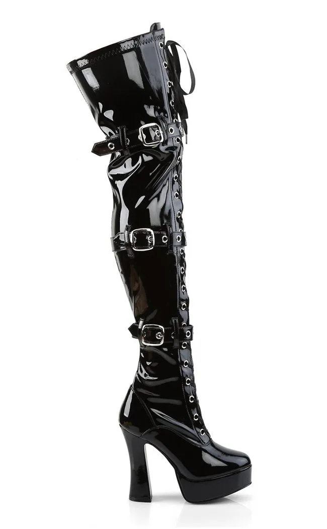 ELECTRA-3028 Black Patent Thigh High Boots