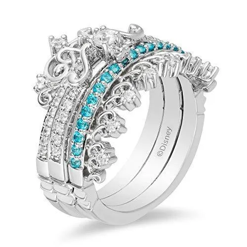 Enchanted Disney Fine Jewelry 10K White Gold with 1/5Cttw Diamond with Paribha Topaz Merida Trio Set Ring