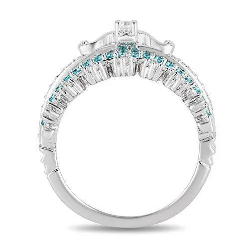 Enchanted Disney Fine Jewelry 10K White Gold with 1/5Cttw Diamond with Paribha Topaz Merida Trio Set Ring