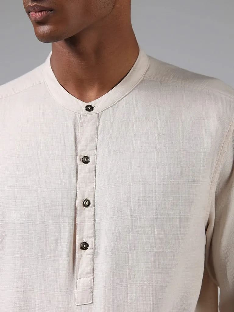 ETA Solid Cream Cotton Slim-Fit Shirt