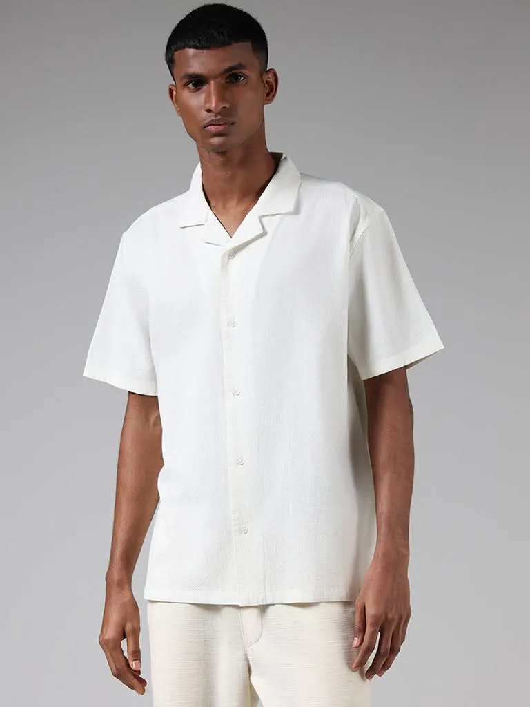 ETA Solid Off White Cotton Relaxed-Fit Shirt