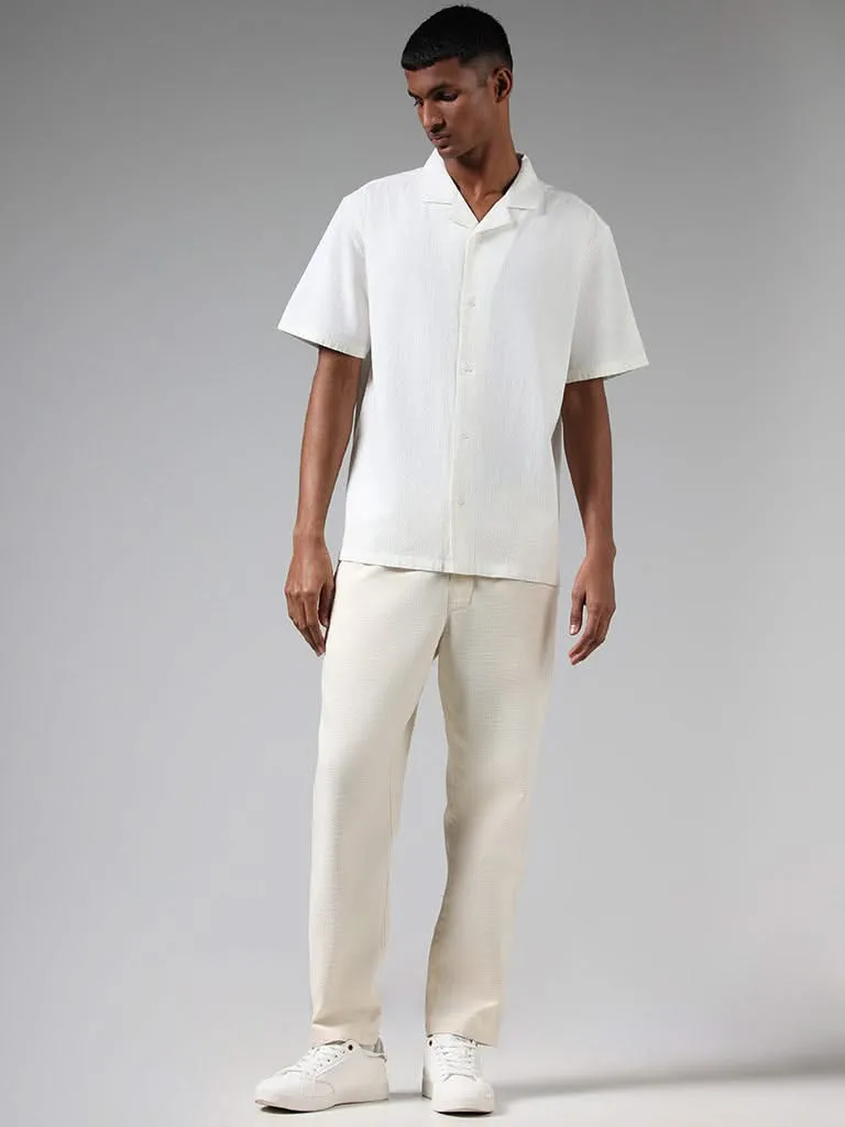 ETA Solid Off White Cotton Relaxed-Fit Shirt