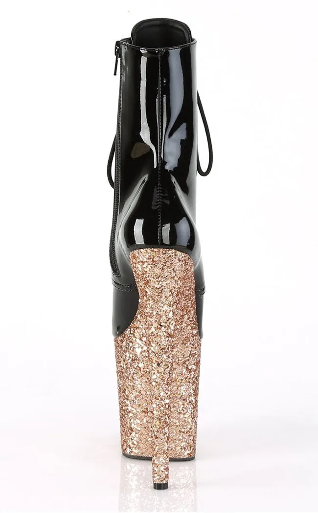 FLAMINGO-1020LG Black Rose Gold Glitter Boots