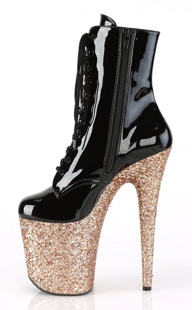 FLAMINGO-1020LG Black Rose Gold Glitter Boots