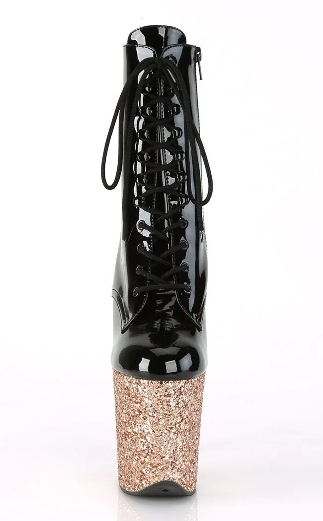 FLAMINGO-1020LG Black Rose Gold Glitter Boots