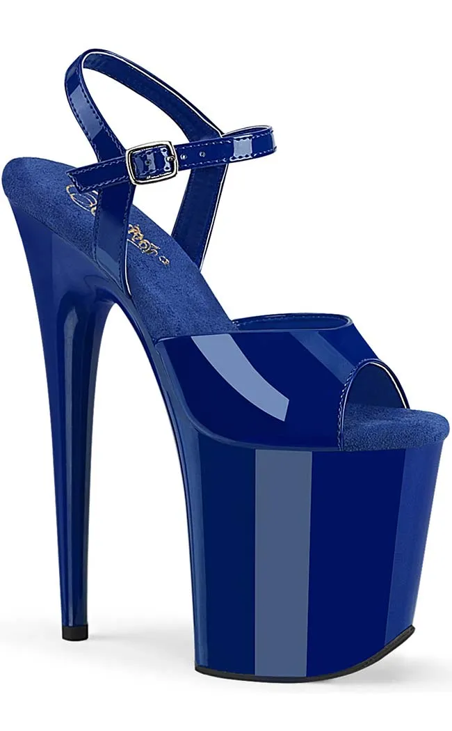 FLAMINGO-809 Royal Blue Patent Platform Heels