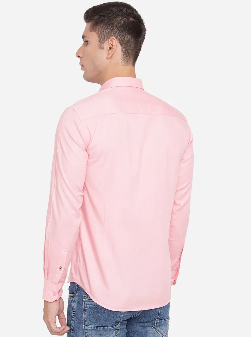 Flamingo Pink Solid Slim Fit Casual Shirt | Greenfibre