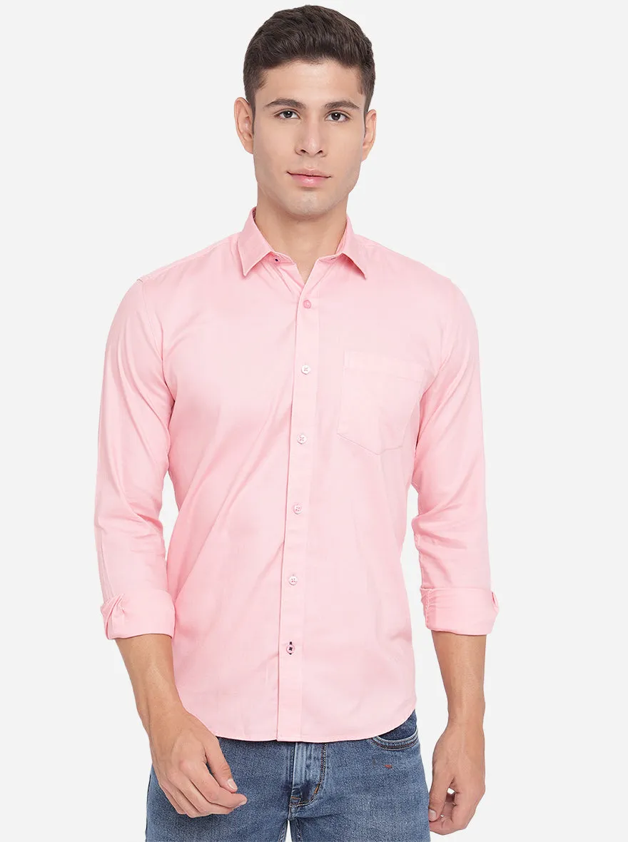 Flamingo Pink Solid Slim Fit Casual Shirt | Greenfibre