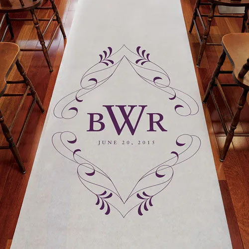 Flourish Monogram Personalized Aisle Runner Plain White Red