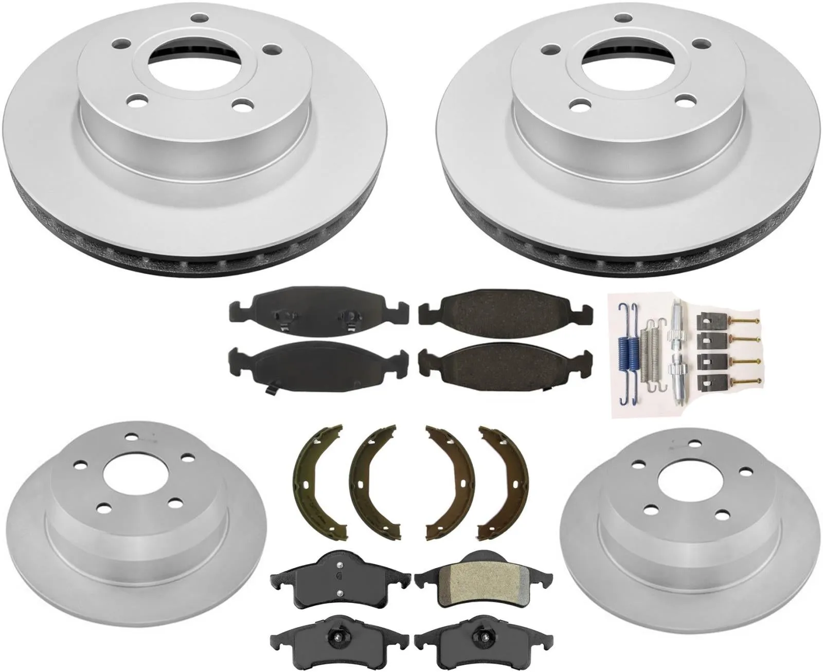 Front & Rear Rotors Pads & Parking Shoes For 1999-2002 Jeep Grand Cherokee