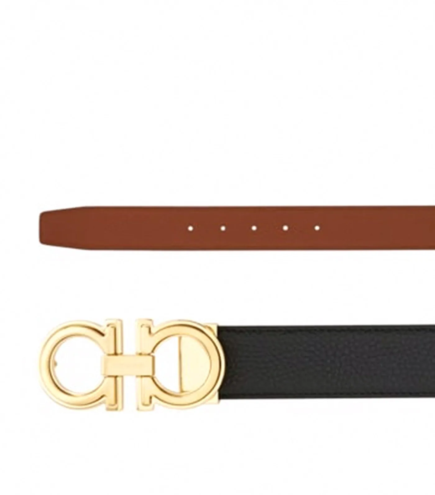 Gancini Reversible and Adjustable Belt Calf Black Cognac