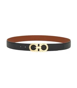 Gancini Reversible and Adjustable Belt Calf Black Cognac