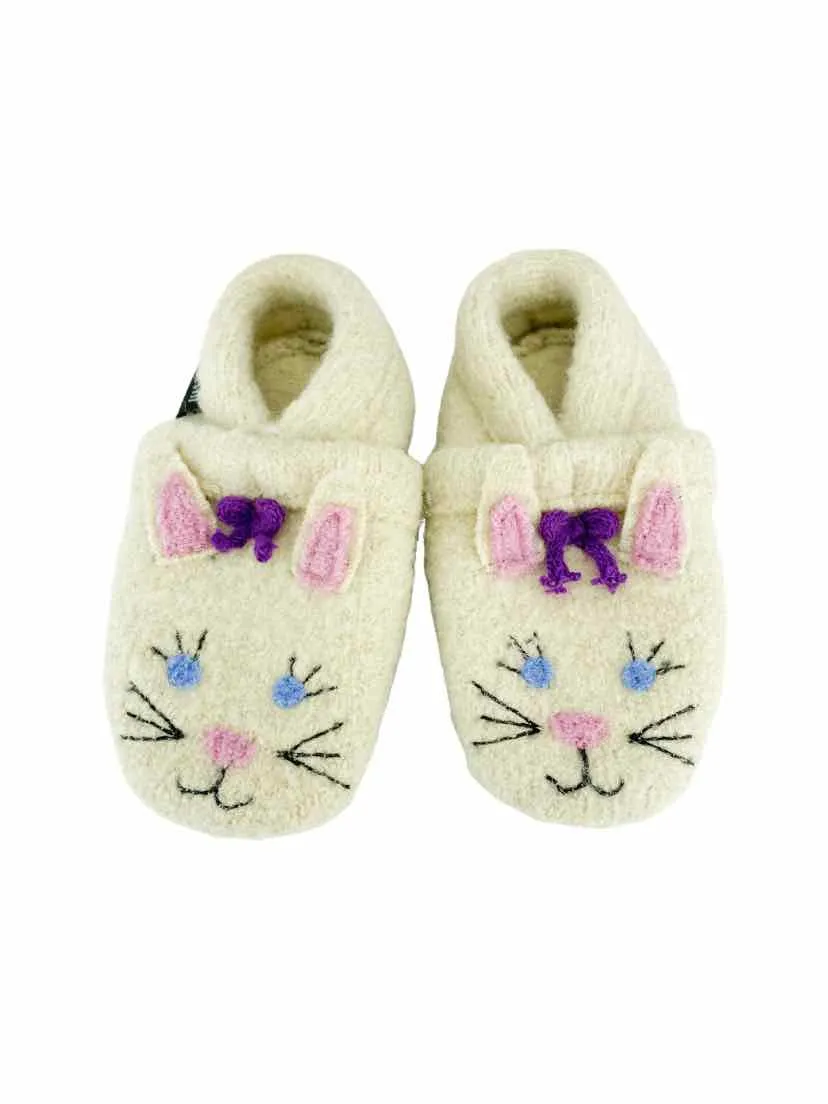 Garnet Hill Baby Girl Boiled Wool Bunny Slippers Ivory Size 18-24M