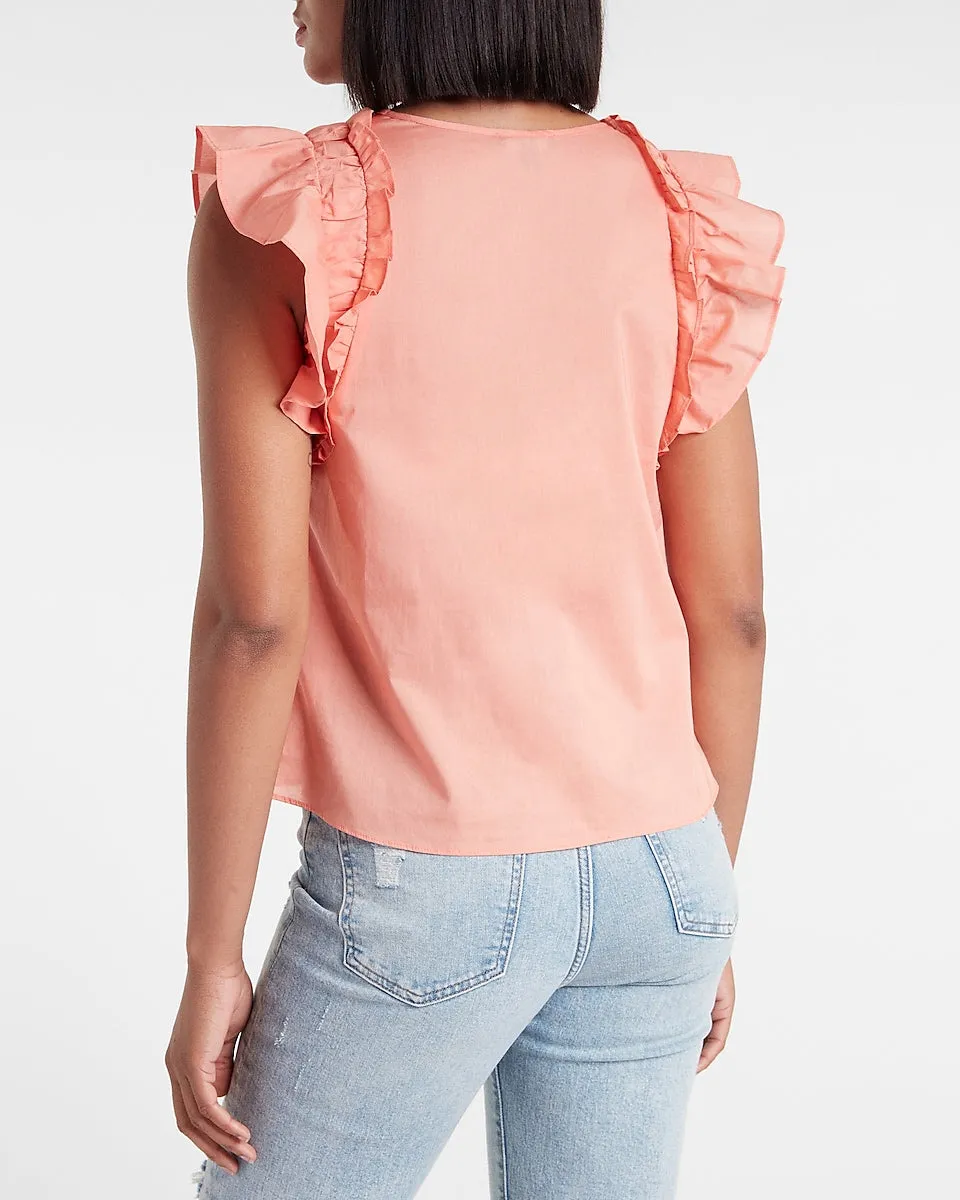 Gathered V-Neck Flutter Sleeve Top in Terra Cotta