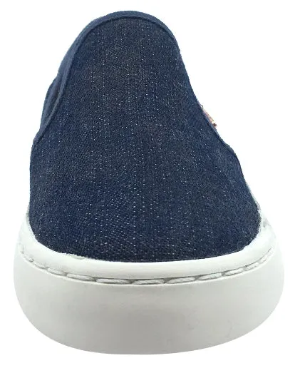 Geox Girl's Kiwi Denim Blue Canvas Slip On Sporty Low Top Sneaker Shoe