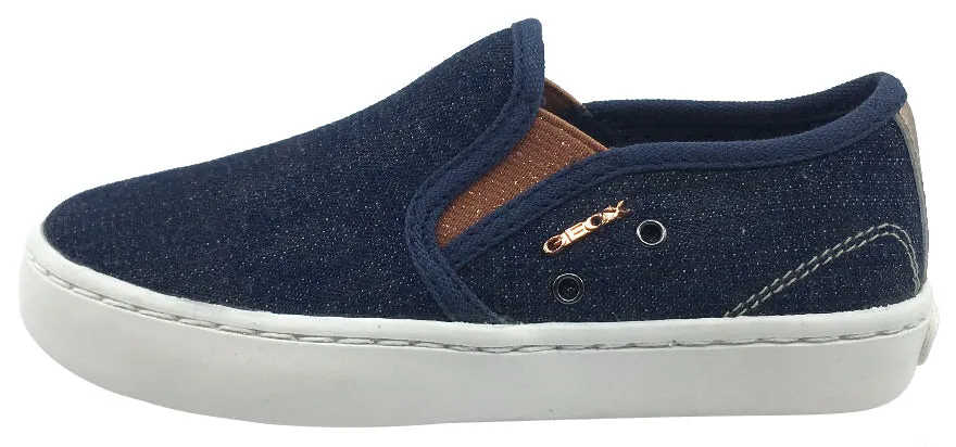 Geox Girl's Kiwi Denim Blue Canvas Slip On Sporty Low Top Sneaker Shoe