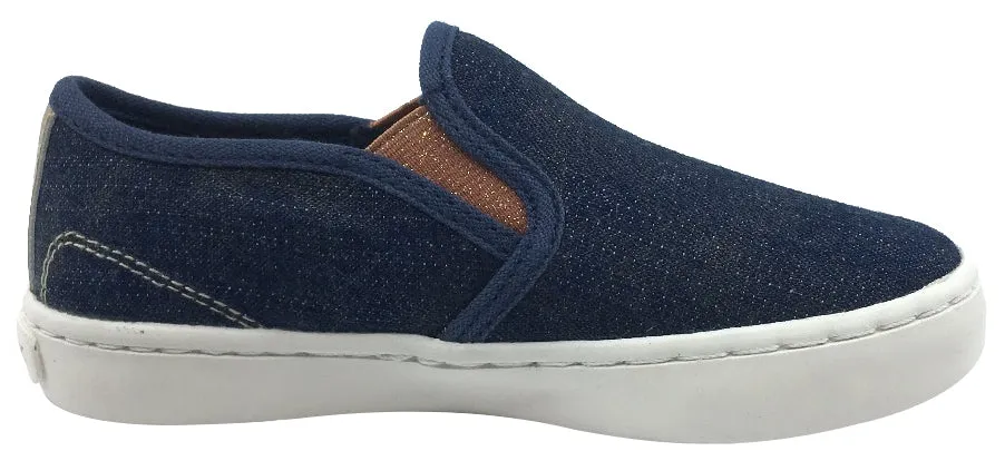 Geox Girl's Kiwi Denim Blue Canvas Slip On Sporty Low Top Sneaker Shoe