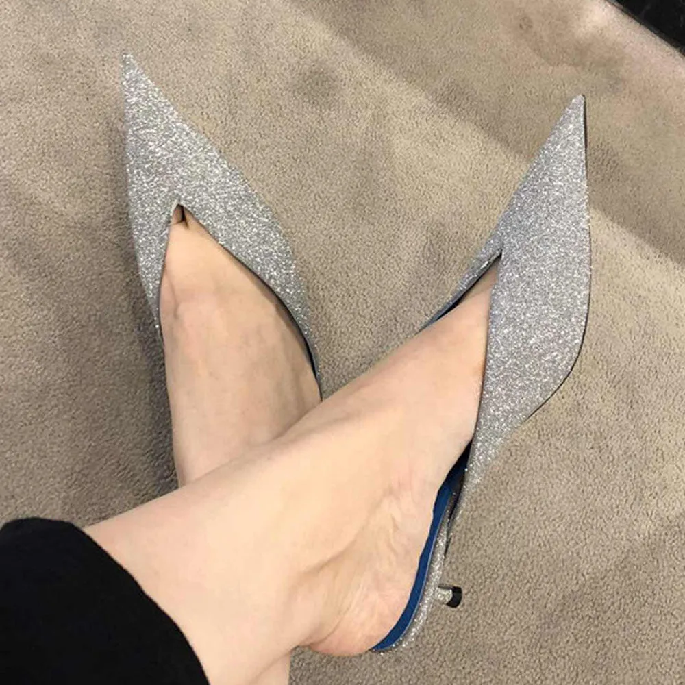 Glitter Kitten Heel Muller Pumps