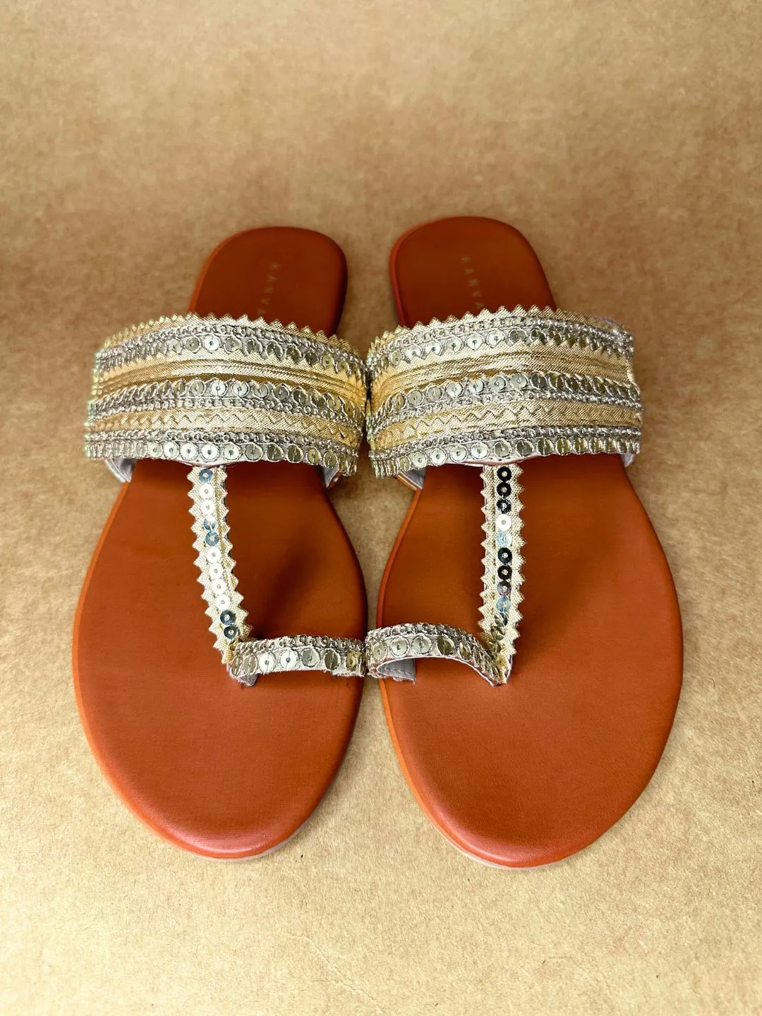 Golden Embroidered Kolhapuri Chappals