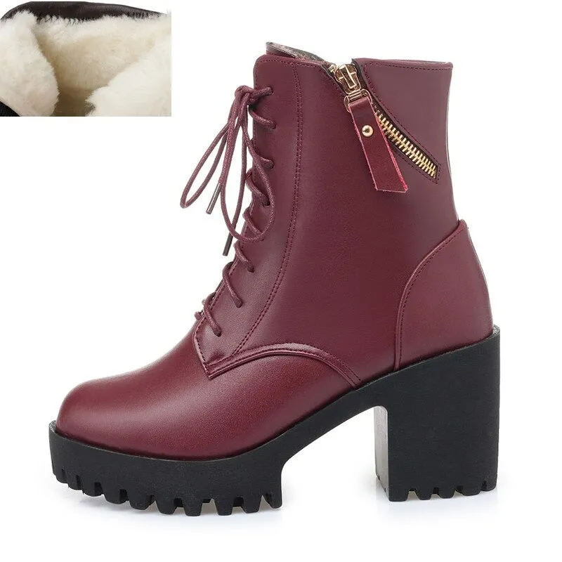 Gothic Lace-up Plush Platform High Heels Boots for Women