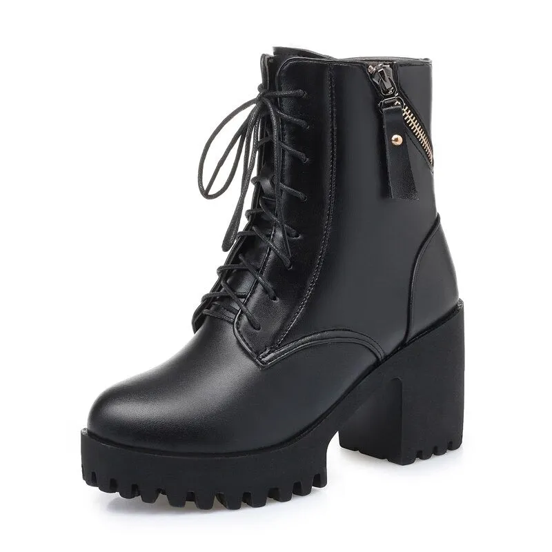 Gothic Lace-up Plush Platform High Heels Boots for Women