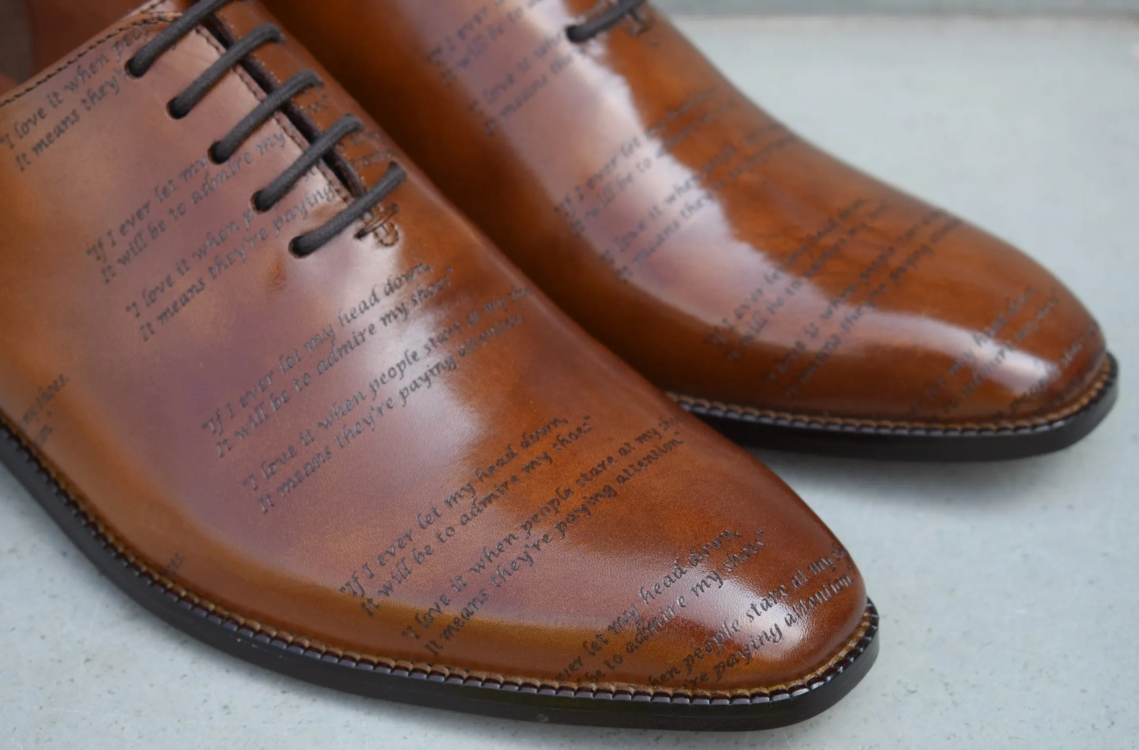 Grant Laser Quotation Cognac HandMade Shoes - Clearance