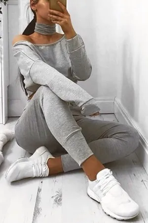 Grey Bardot Sweatshirt and Joggers Loungewear Set - Marnie