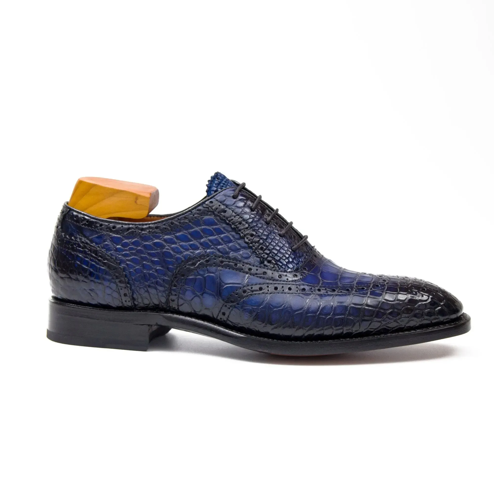 Handmade Crocodile Leather Oxford Shoes Blue