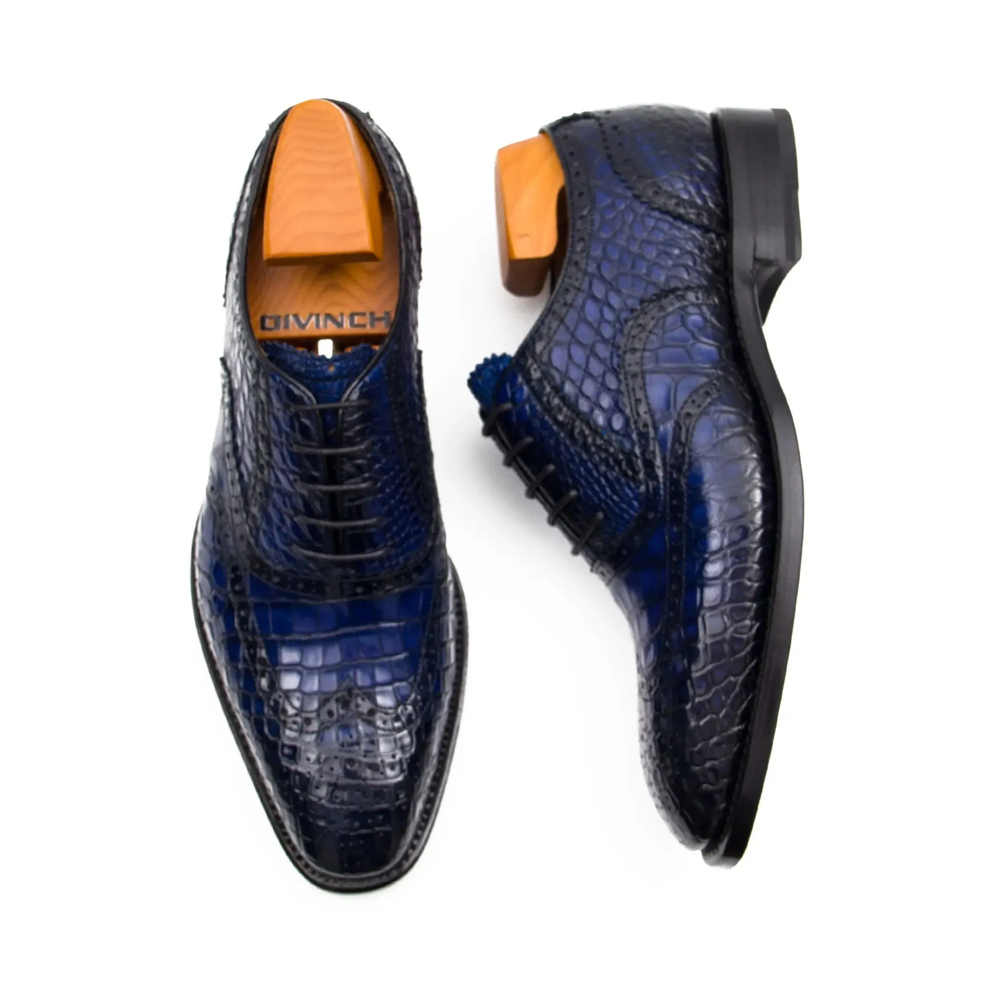 Handmade Crocodile Leather Oxford Shoes Blue