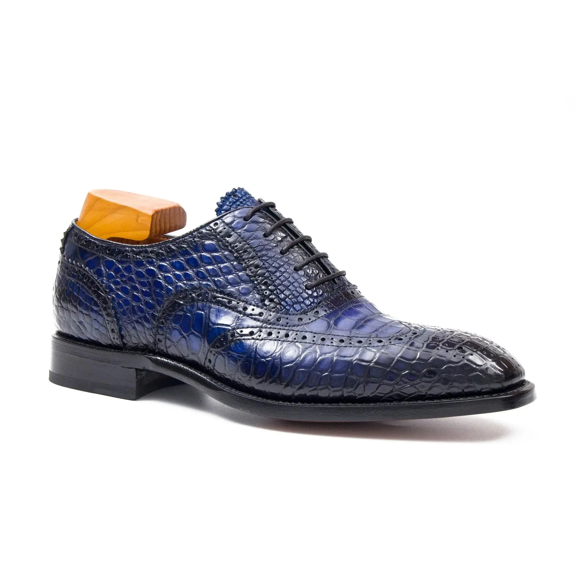 Handmade Crocodile Leather Oxford Shoes Blue