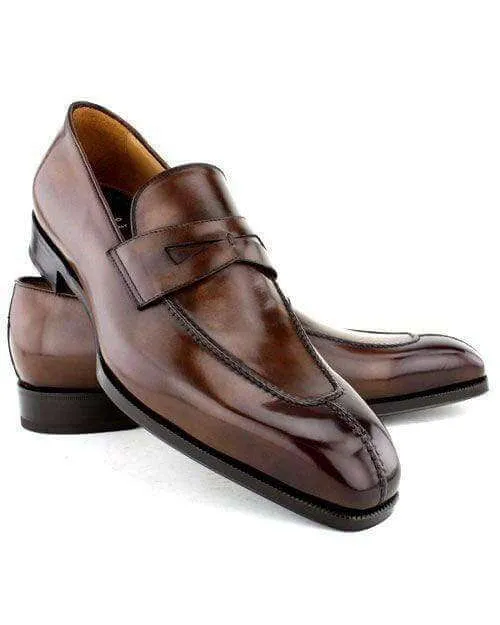 Handmade Men's Brown Leather Split Toe Penny Loafers