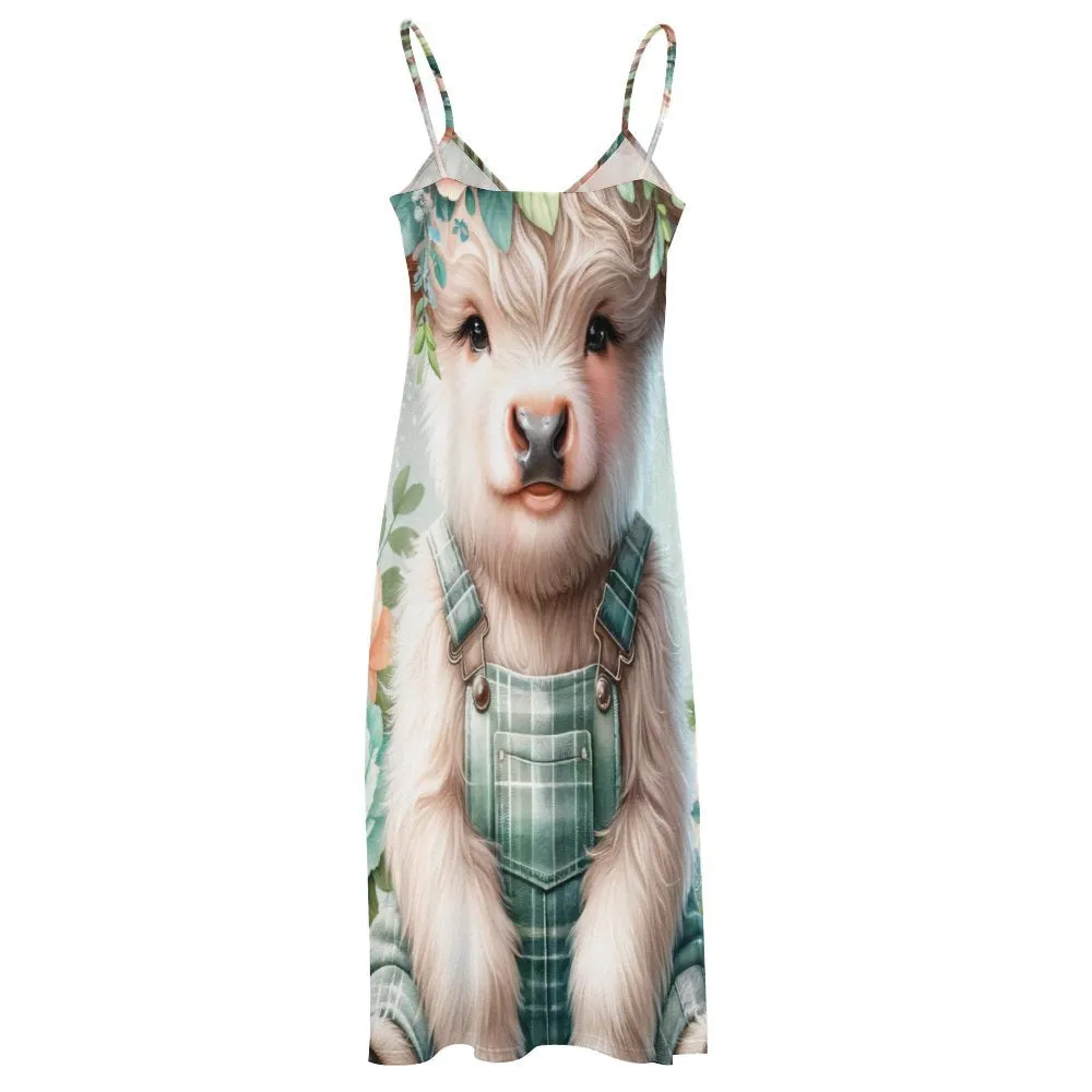 Highland Cow Spaghetti Strap Ankle-Length Dress Long dress