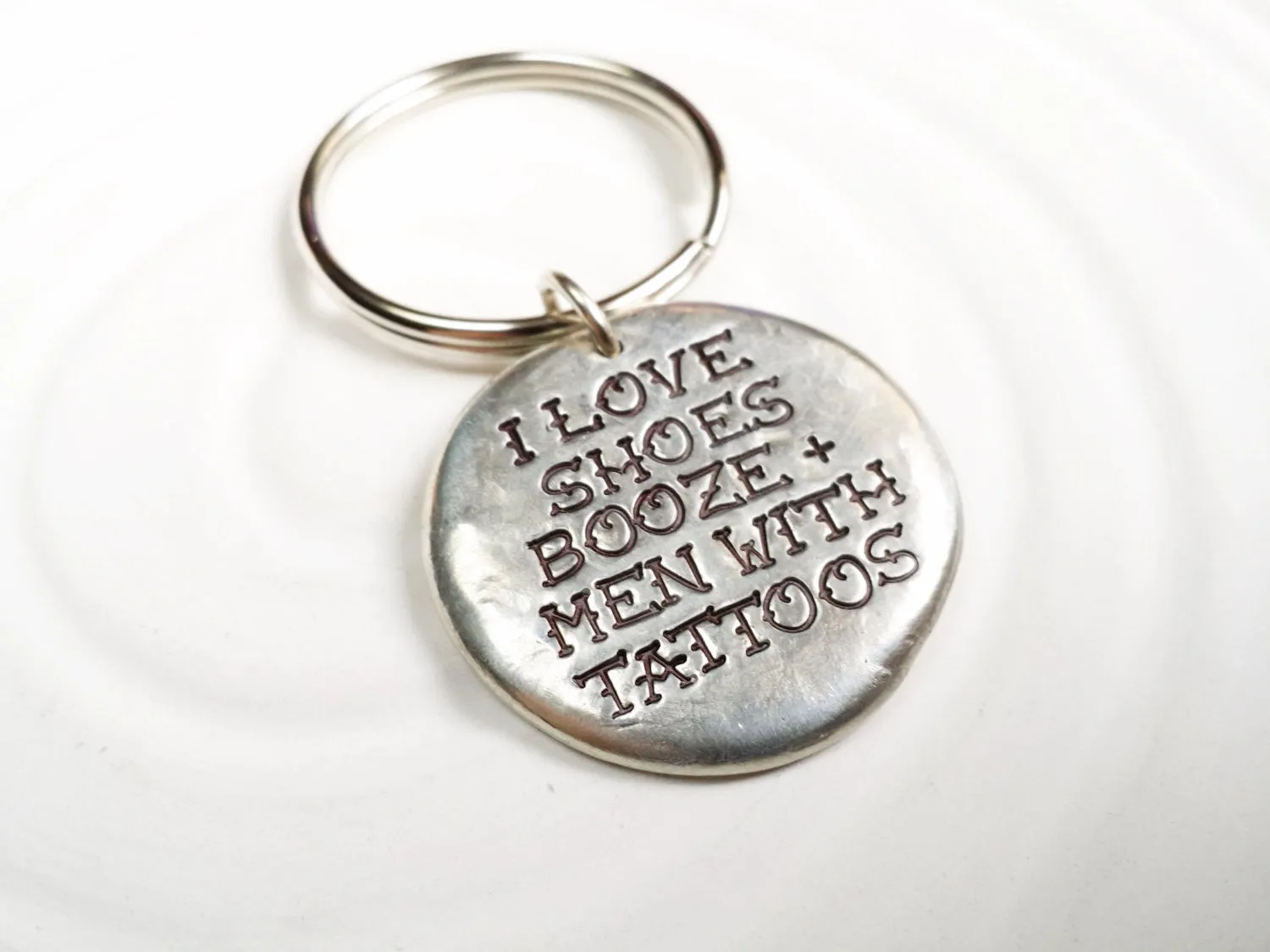 I Love Shoes, Booze and Men With Tattoos Pebble Keychain