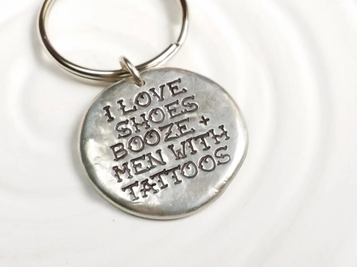 I Love Shoes, Booze and Men With Tattoos Pebble Keychain