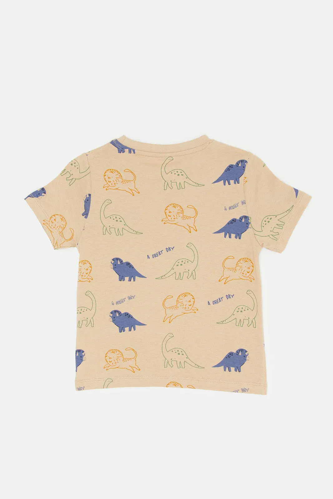 Infant Boys Beige Dino Print T-Shirt