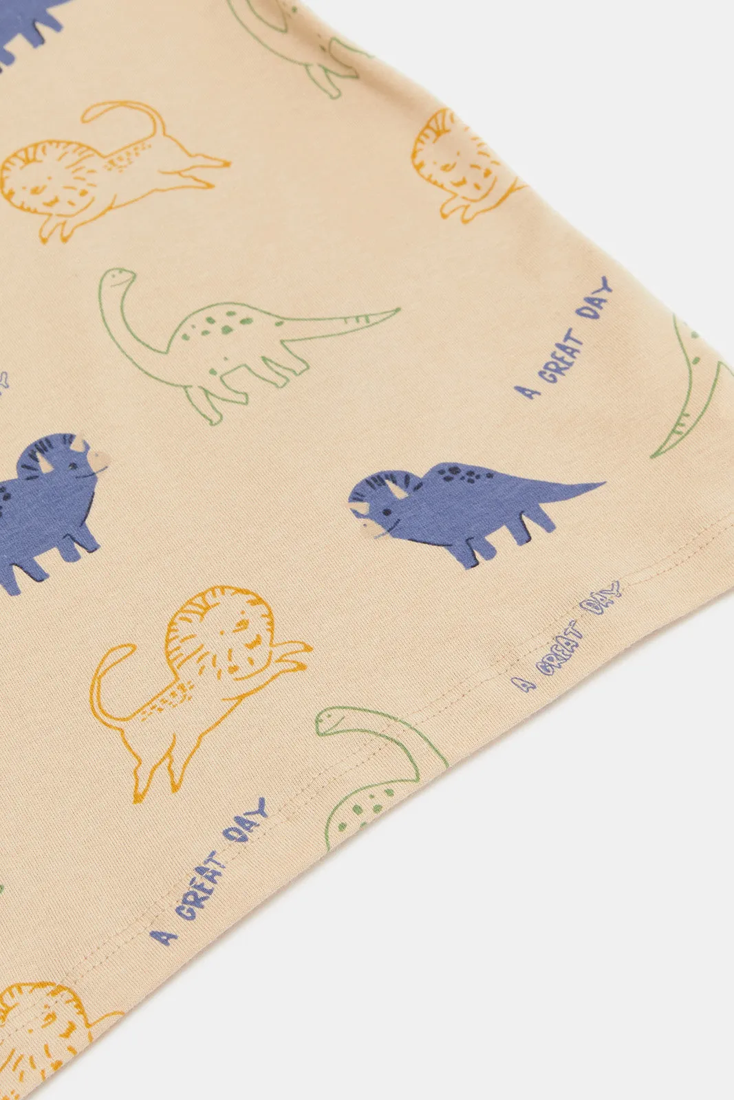 Infant Boys Beige Dino Print T-Shirt