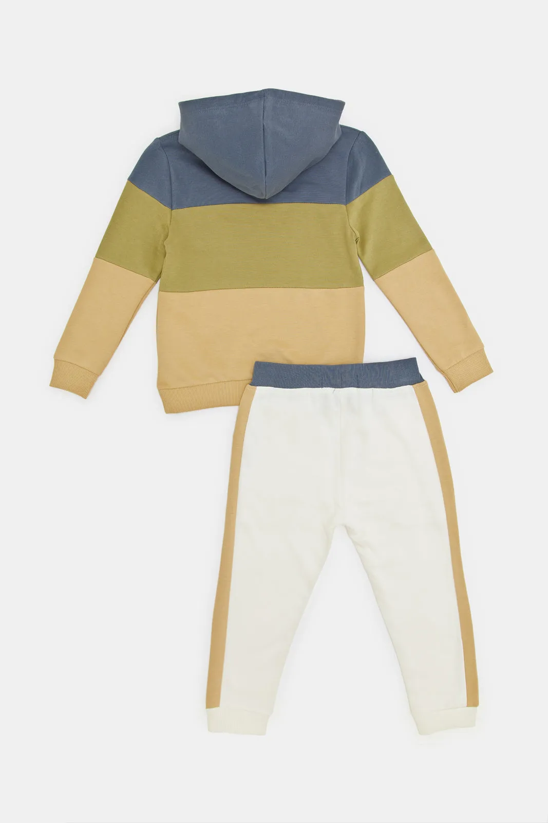 Infant Boys Blue And Beige Hooded Jog Suit Set (2 Piece)