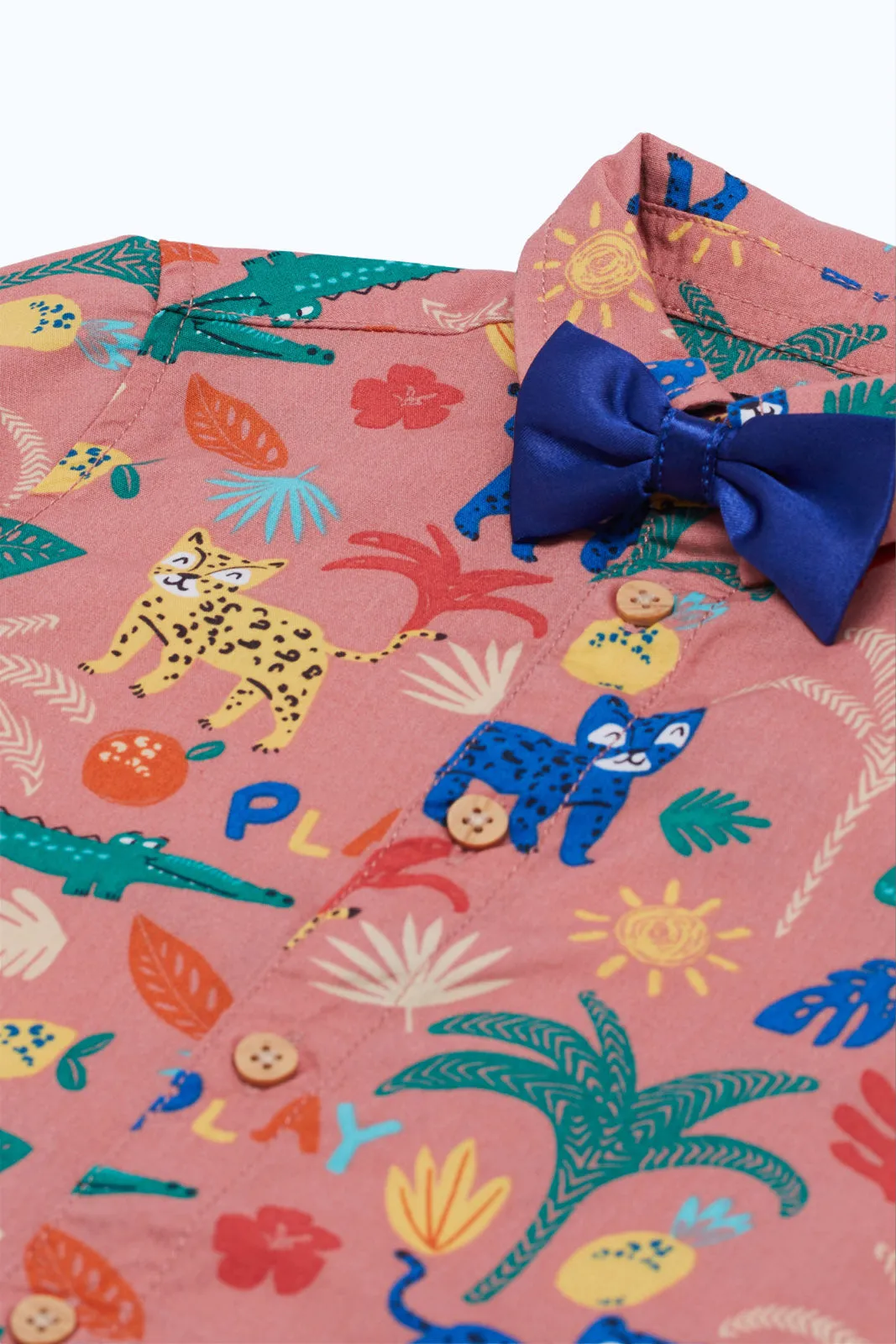 Infant Boys Coral Printed Bow Tie Shirt