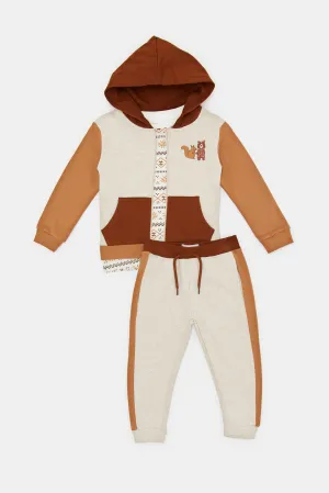 Infant Boys Cream And Brown Jogging Suit (3 Piece)