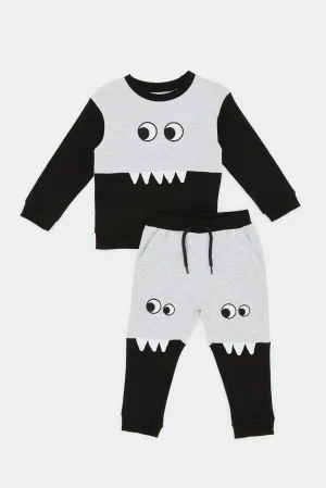 Infant Boys Grey And Black Monster Jog Suit (2 Piece)