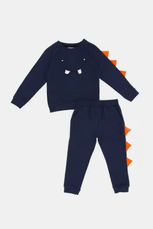 Infant Boys Navy Monster Jogging Suit (2 Piece)