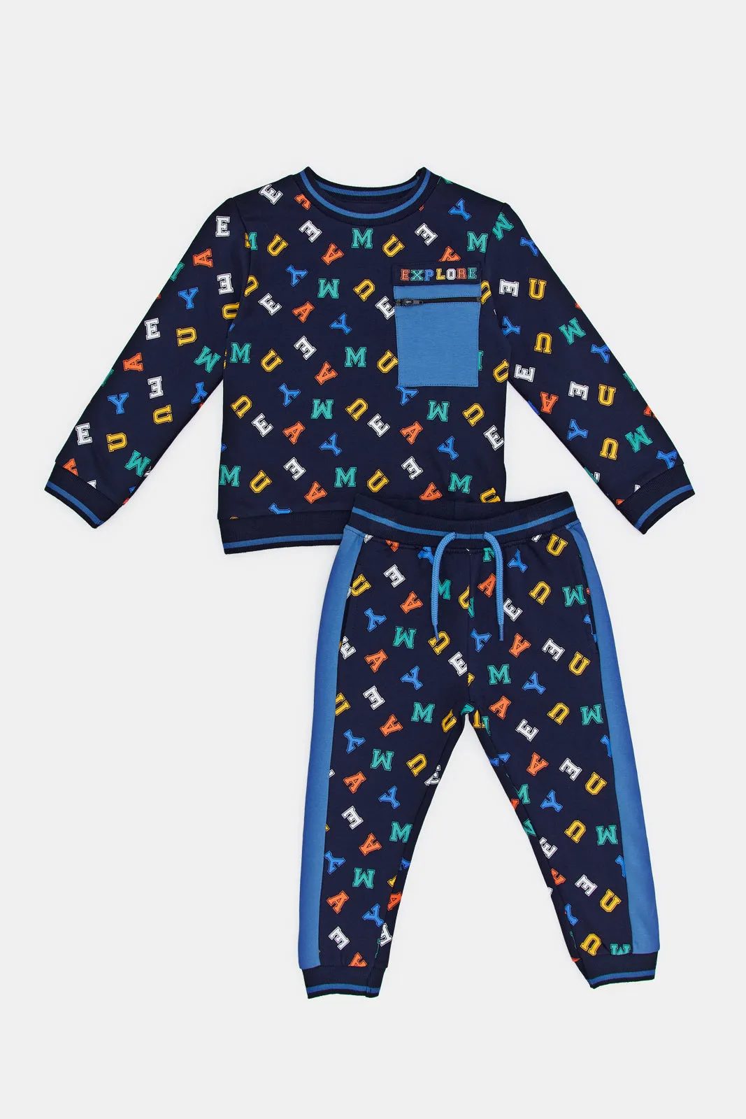 Infant Boys Navy Printed Jogging Suit (2 Piece)