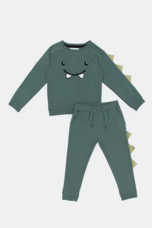 Infant Boys Olive Monster Jogging Suit (2 Piece)