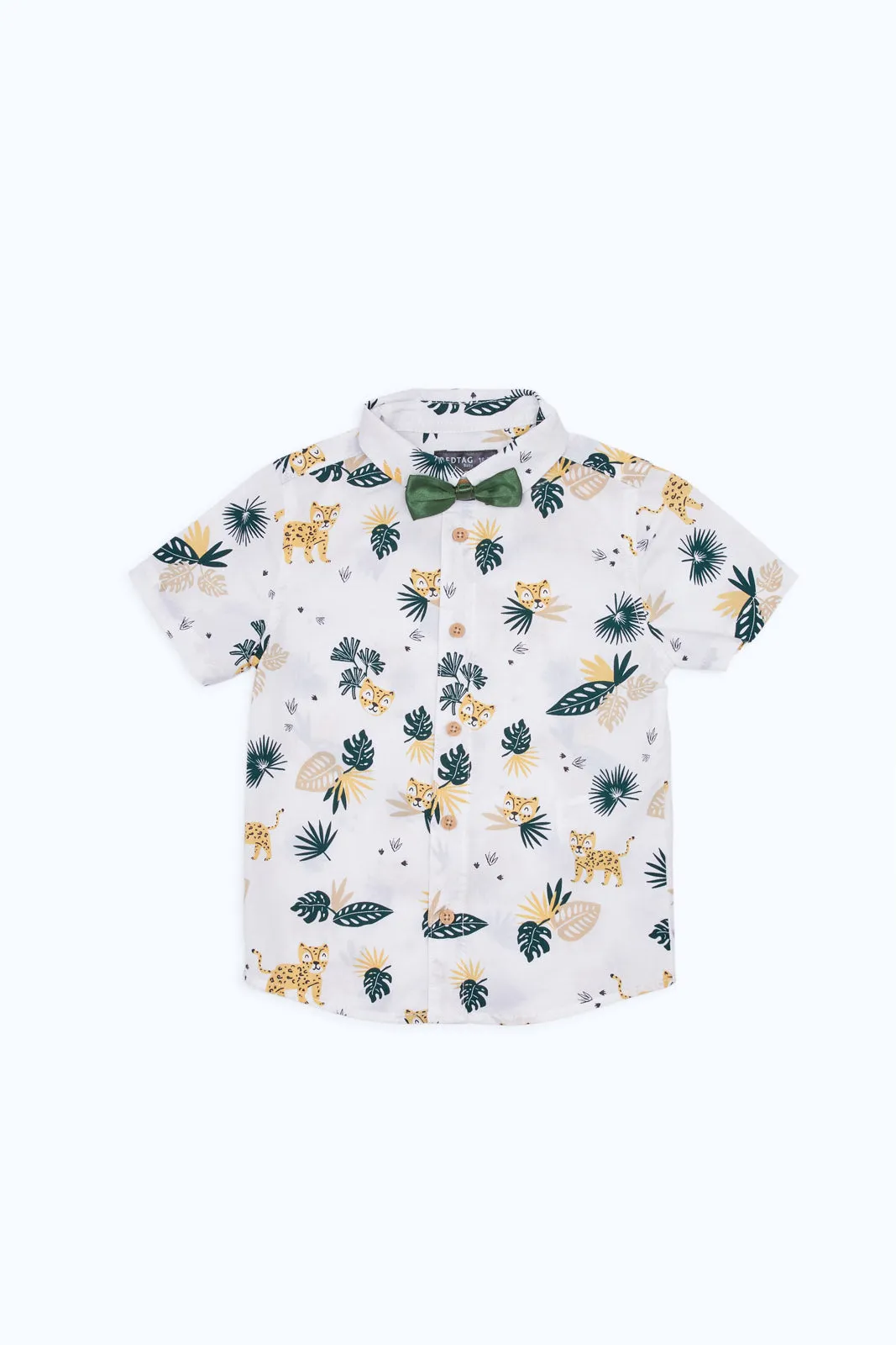 Infant Boys White Tiger Print Bow Shirt