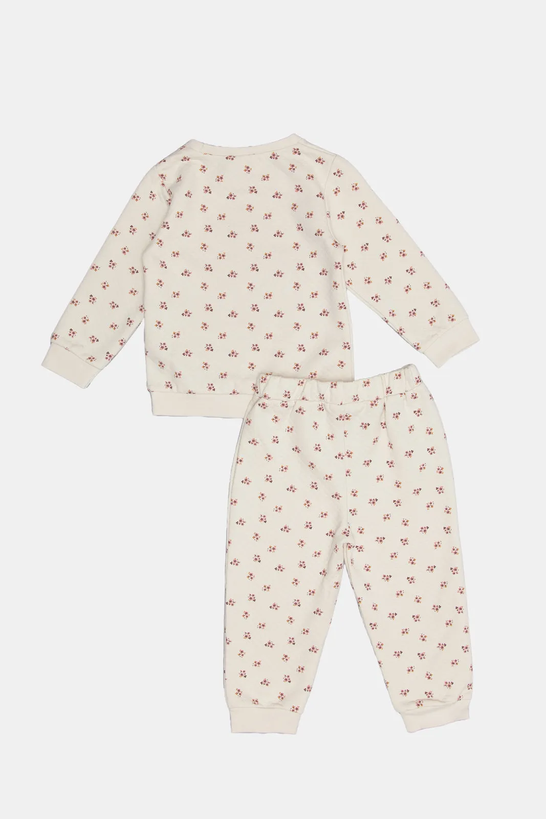 Infant Girls Cream Floral Printed Quilted Jog suit (2 Piece)