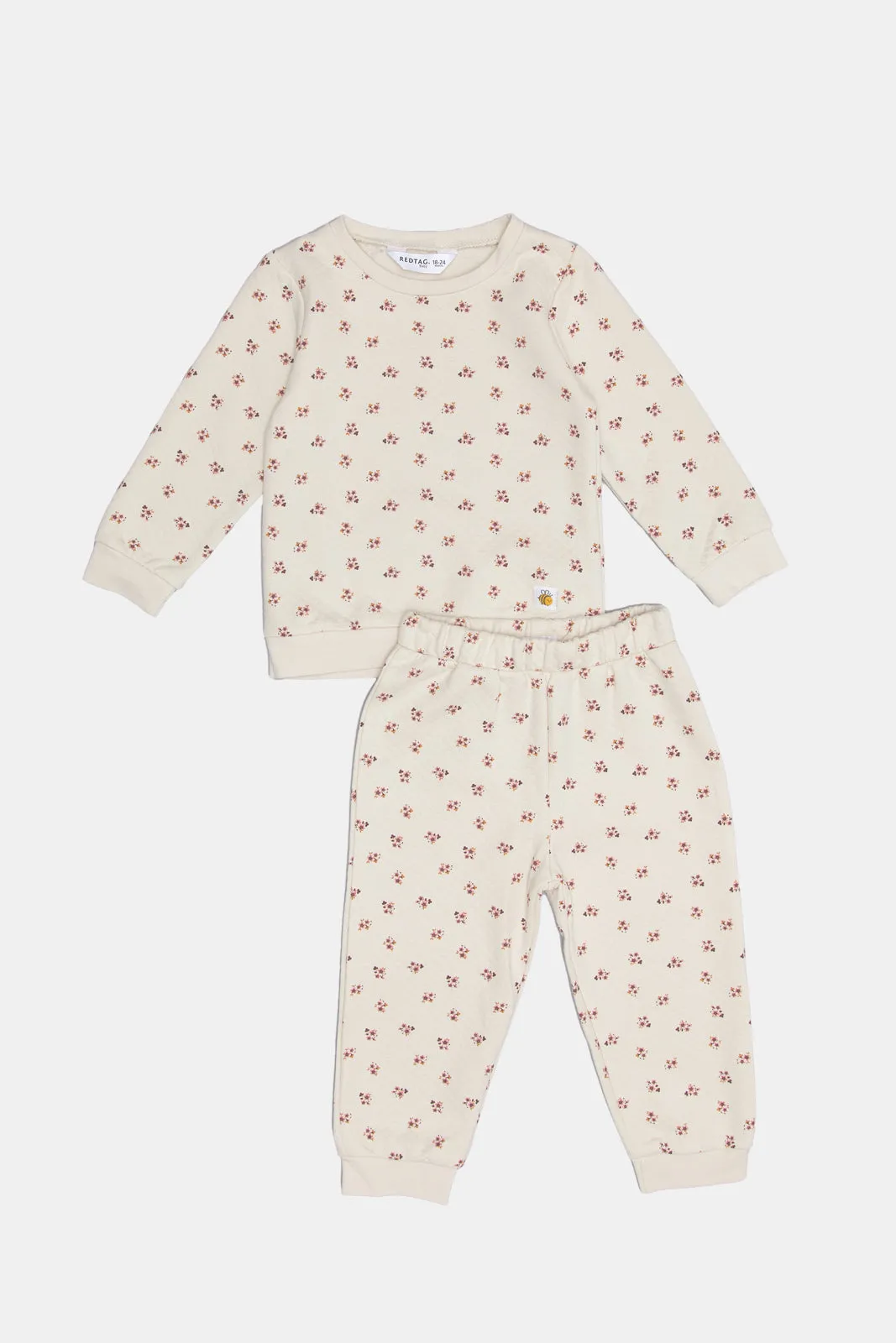 Infant Girls Cream Floral Printed Quilted Jog suit (2 Piece)