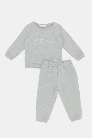 Infant Girls Grey Embroidered Jogging Suit (2 Piece)