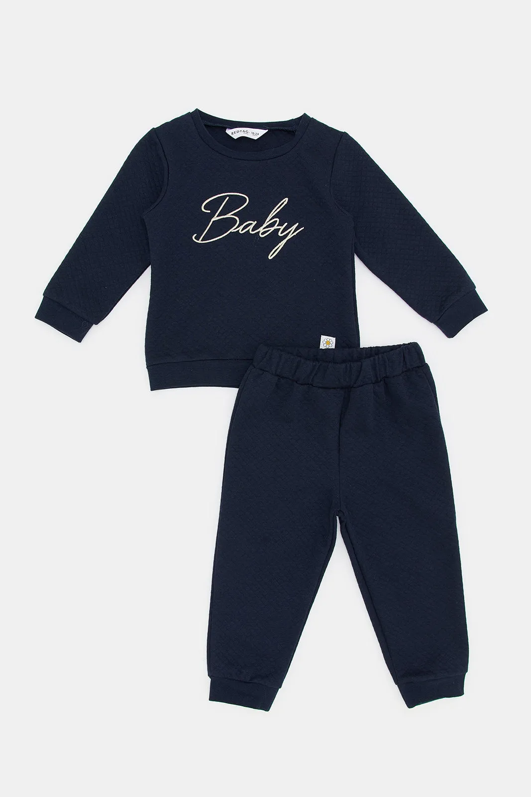 Infant Girls Navy Embroidered Jogging Suit (2 Piece)